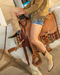 Women's Suede & Goat Short Cowgirl Boots - Bone