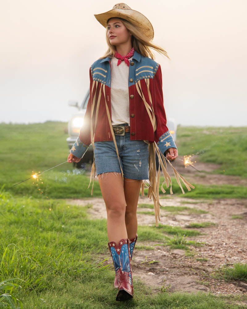 Women's Star Cowgirl Boots - Blue/Red