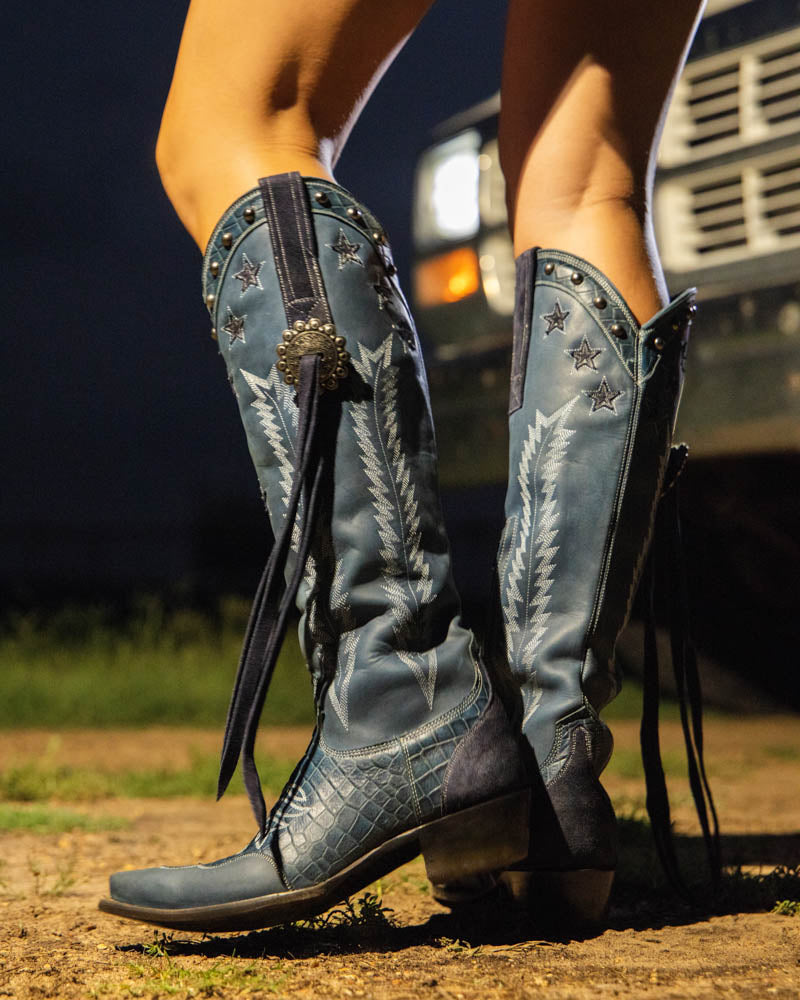 Women's Embroidered Over-the-Knee Cowgirl Boots - Blue - view 3