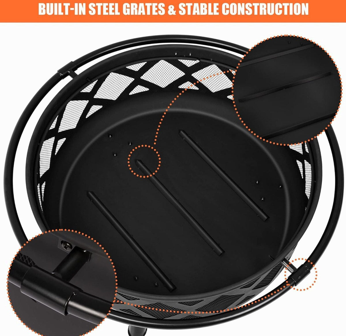 SUNCREAT 42 Inch Star Pattern Wood Burning Patio Fire Pit With Mesh Spark Screen And Poker, Black