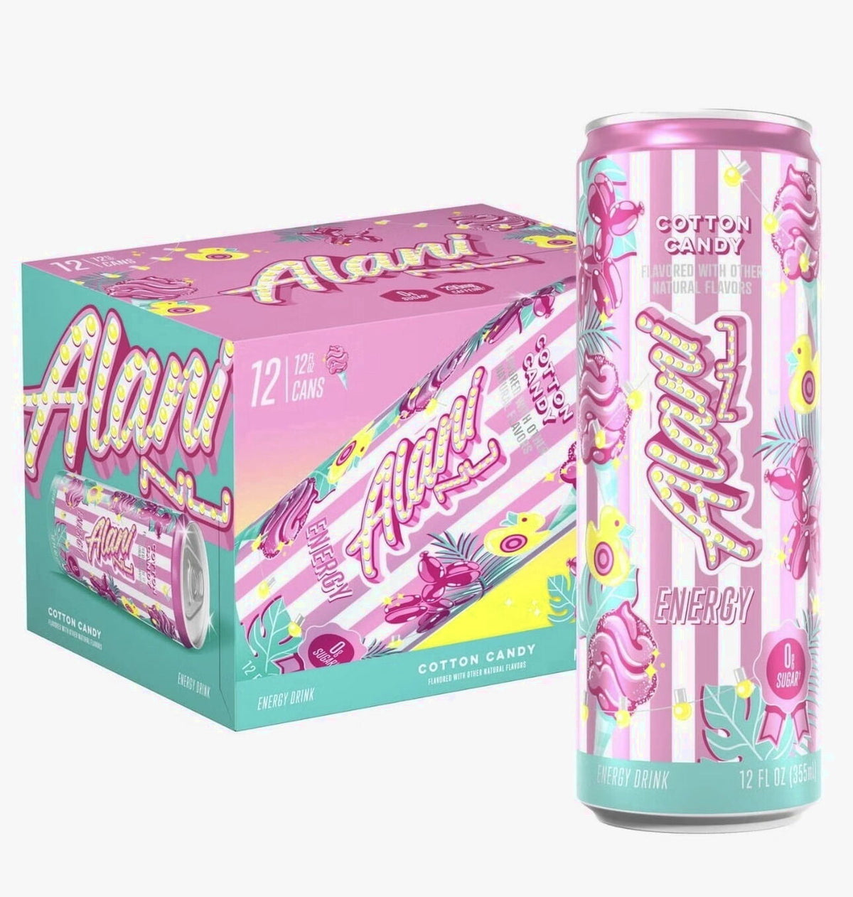 Energy Drink Cotton Candy Flavor 12 Pack 12 fl oz Cans