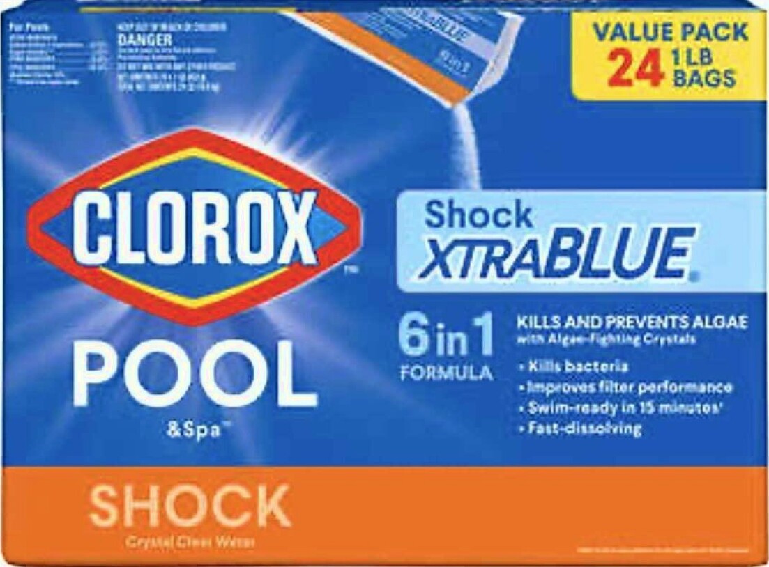 Clorox Pool & Spa XtraBlue Pool Shock Algaecide Treatment 1lb Bag Case 24 Pack