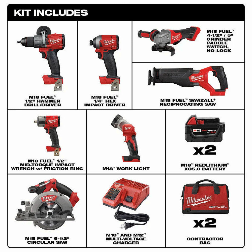 Milwaukee M18 FUEL Lithium-Ion Brushless Cordless 7 Tool Combo Kit 5.0 Ah 18V - 2998-27