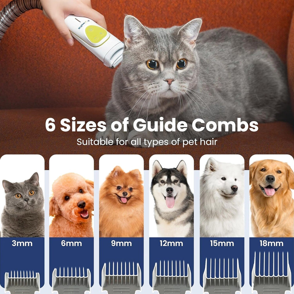 PAWSPIK Pet Grooming Vacuum Kit With 7 Tools, 6 Suction Levels And 2.2L Dust Bin - GroomingPro Rx