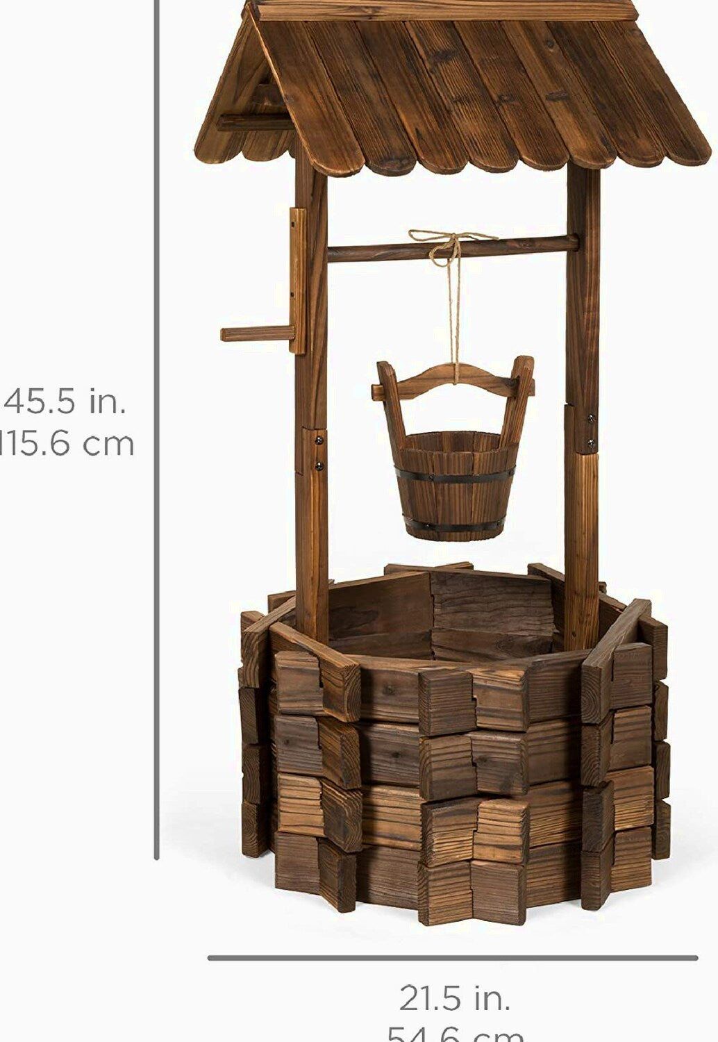 Best Choice Products Rustic Wooden Wishing Well Planter With Hanging Bucket - 16-Inch