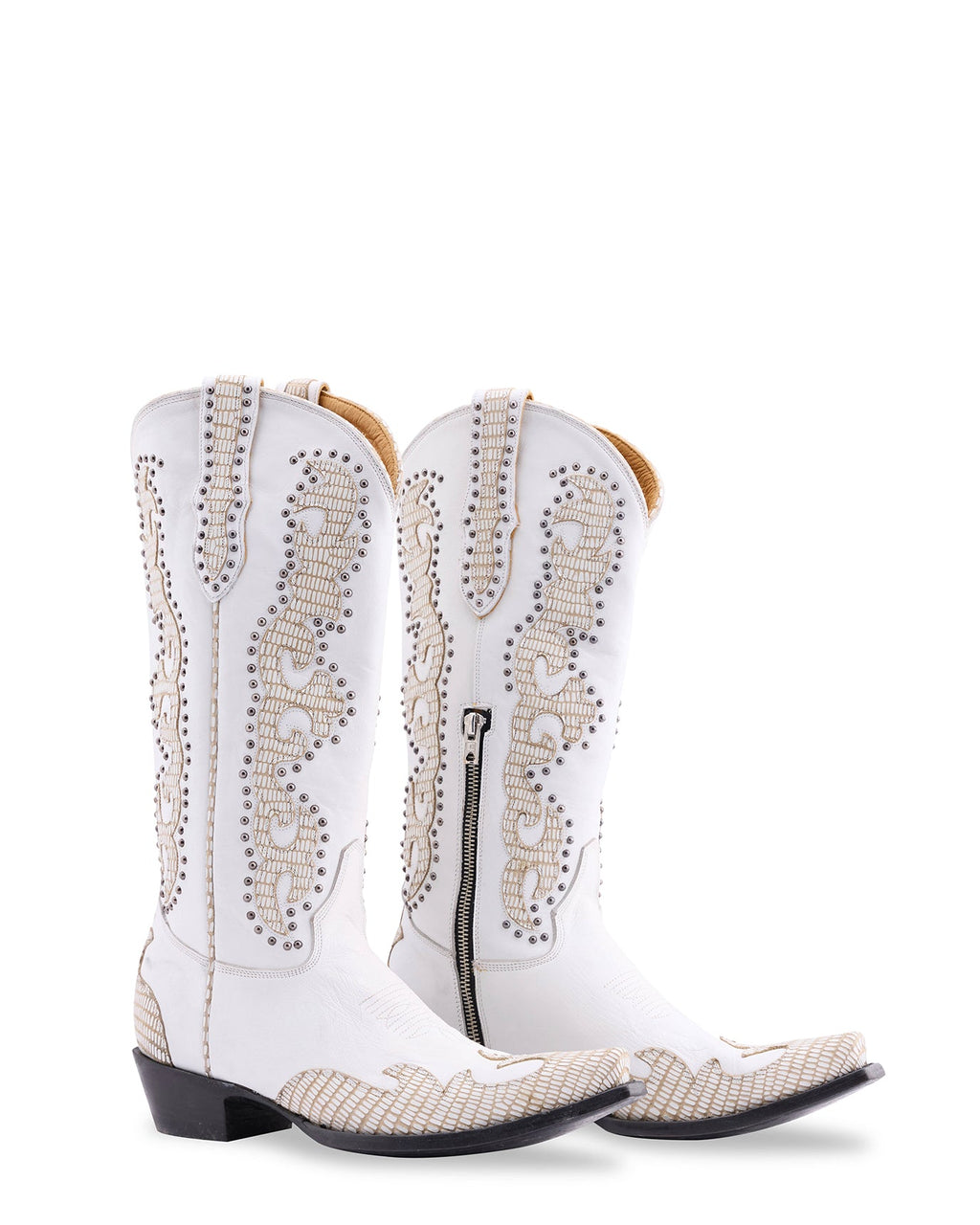 Women's Cowhide Western Cowgirl Boots - White