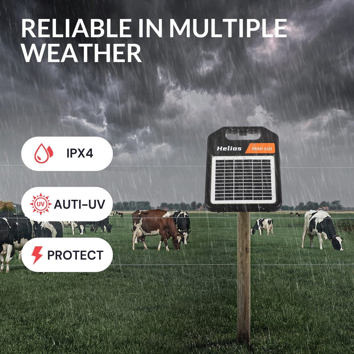 ANDMON Solar Electric Fence Charger, 10 Miles, 0.16J, Day/Night Mode - MINI160