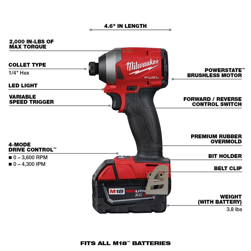 Milwaukee M18 FUEL 18-Volt Lithium-Ion Brushless Cordless 7-Tool Combo Kit 5.0 Ah - 2998-27