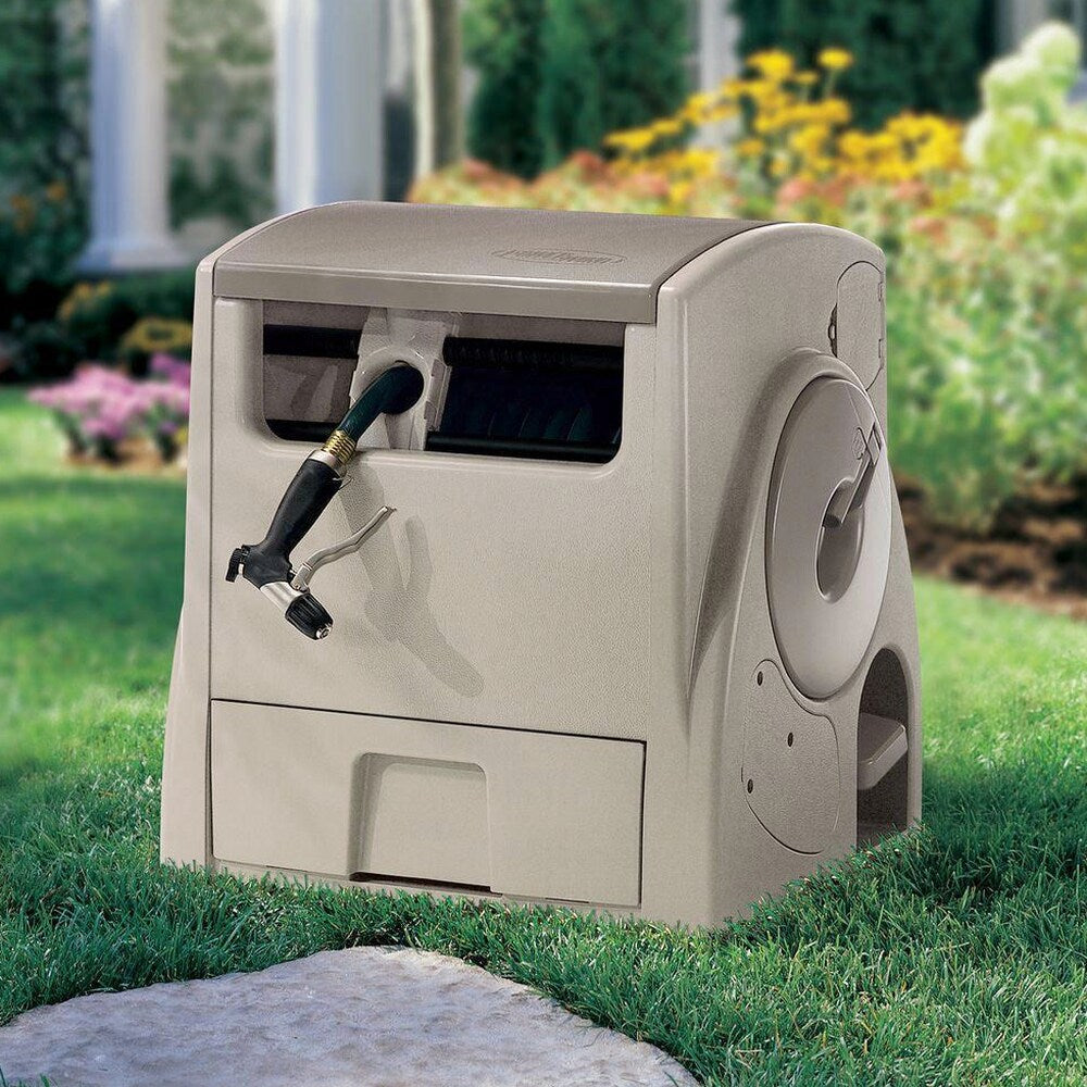 Suncast Powerwind Auto Power Rewind Hose Reel, 100 ft, Light Taupe - CPLPW100