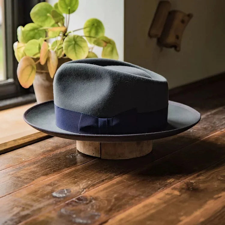 Bespoke Handmade Fedora - Special hat band - Gray - navy