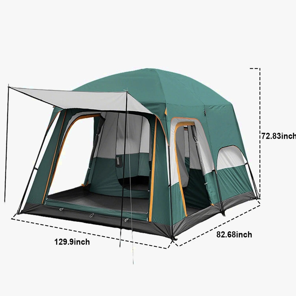 KFeng 12 Person Camping Tent, 2 Rooms, 3 Mesh Doors, 3 Mesh Windows, Brown