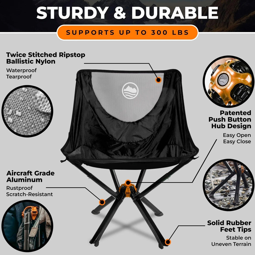 CLIQ Portable Folding Camping Chair, Black, 1 Pack, 300 Lbs - CC01