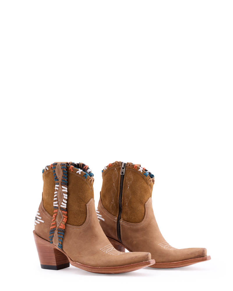 Women's Cowhide & Suede Cowgirl Booties - Shedron/Blue - view 4