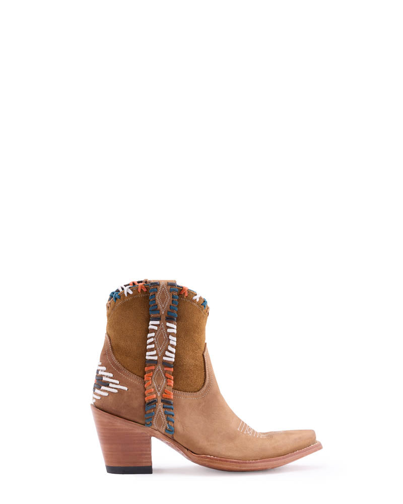 Women's Cowhide & Suede Cowgirl Booties - Shedron/Blue - view 2