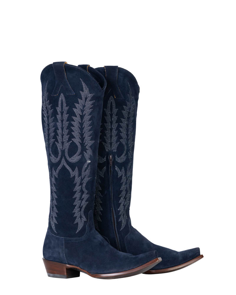 Women's Embroidered Over-the-Knee Cowgirl Boots - Navy - view 4