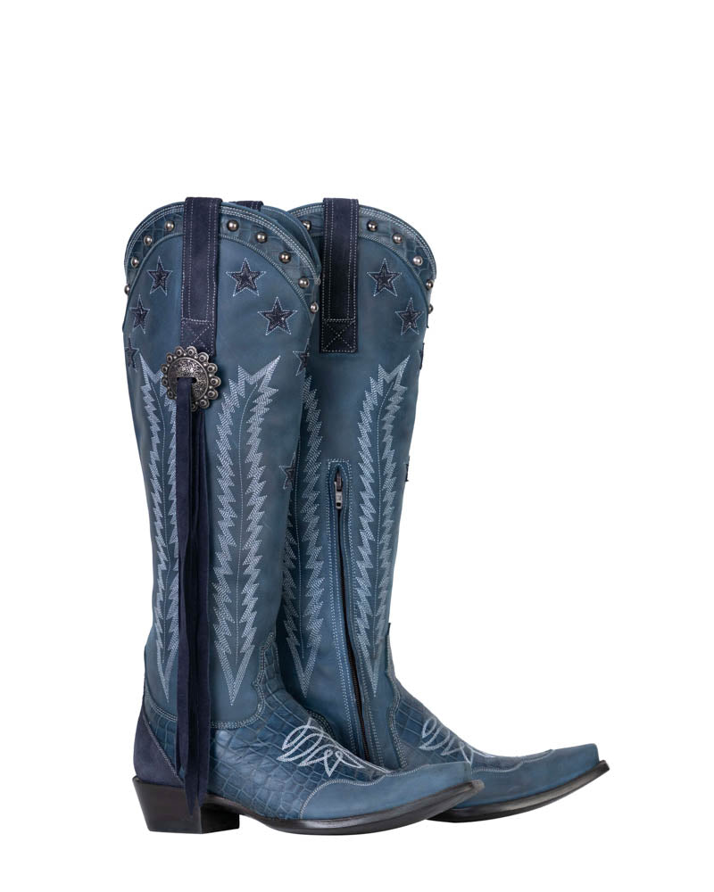 Women's Embroidered Over-the-Knee Cowgirl Boots - Blue - view 4