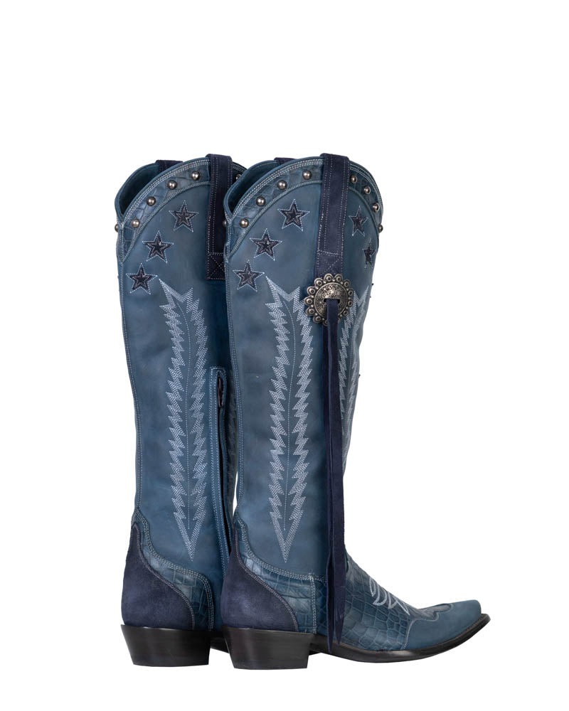 Women's Embroidered Over-the-Knee Cowgirl Boots - Blue - view 5