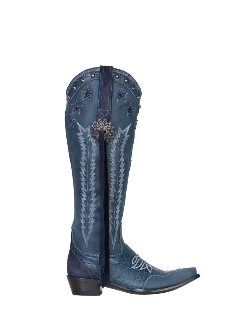 Women's Embroidered Over-the-Knee Cowgirl Boots - Blue - view 2