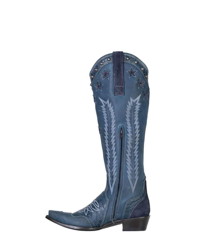 Women's Embroidered Over-the-Knee Cowgirl Boots - Blue - view 7