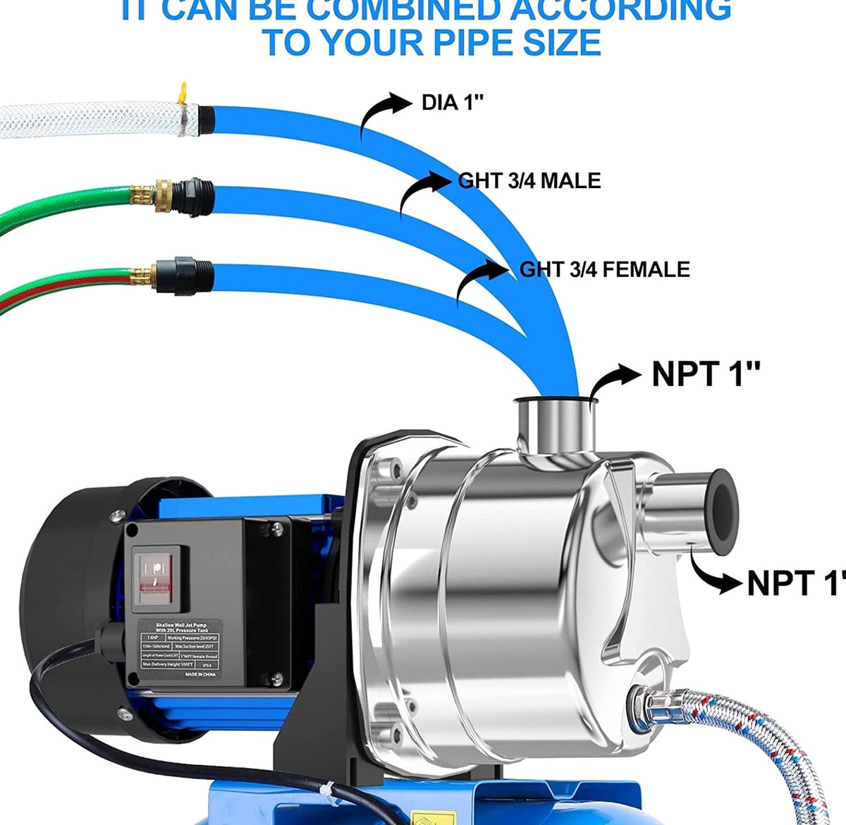 PANRANO 1.6 HP Shallow Well Jet Pump With Pressure Tank, 1268 GPH