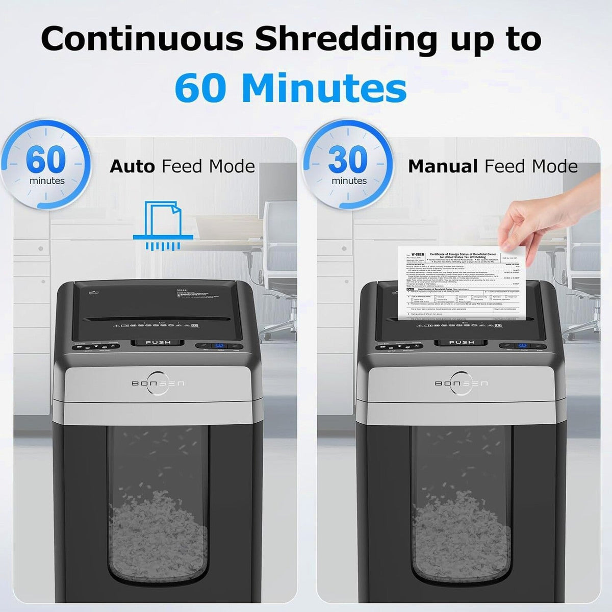 BONSEN Auto Feed Micro-Cut Paper Shredder, 300-Sheet, 60 Min, P-4, 8.1 Gallons, Black