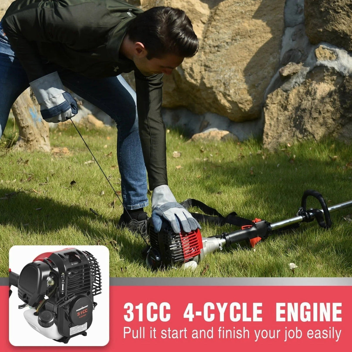 PowerSmart 4-Cycle 31cc 15lb Straight Shaft Gas String Trimmer And Brush Cutter