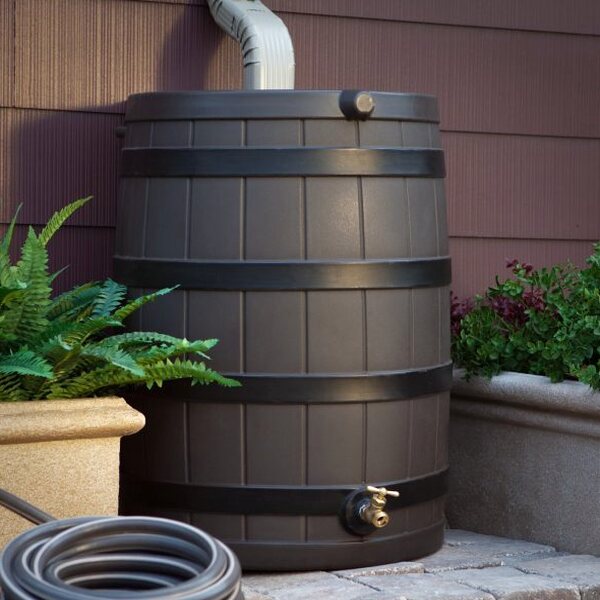 Good Ideas Rain Wizard 40 Gallon Rain Barrel With Darkened Ribs - Oak