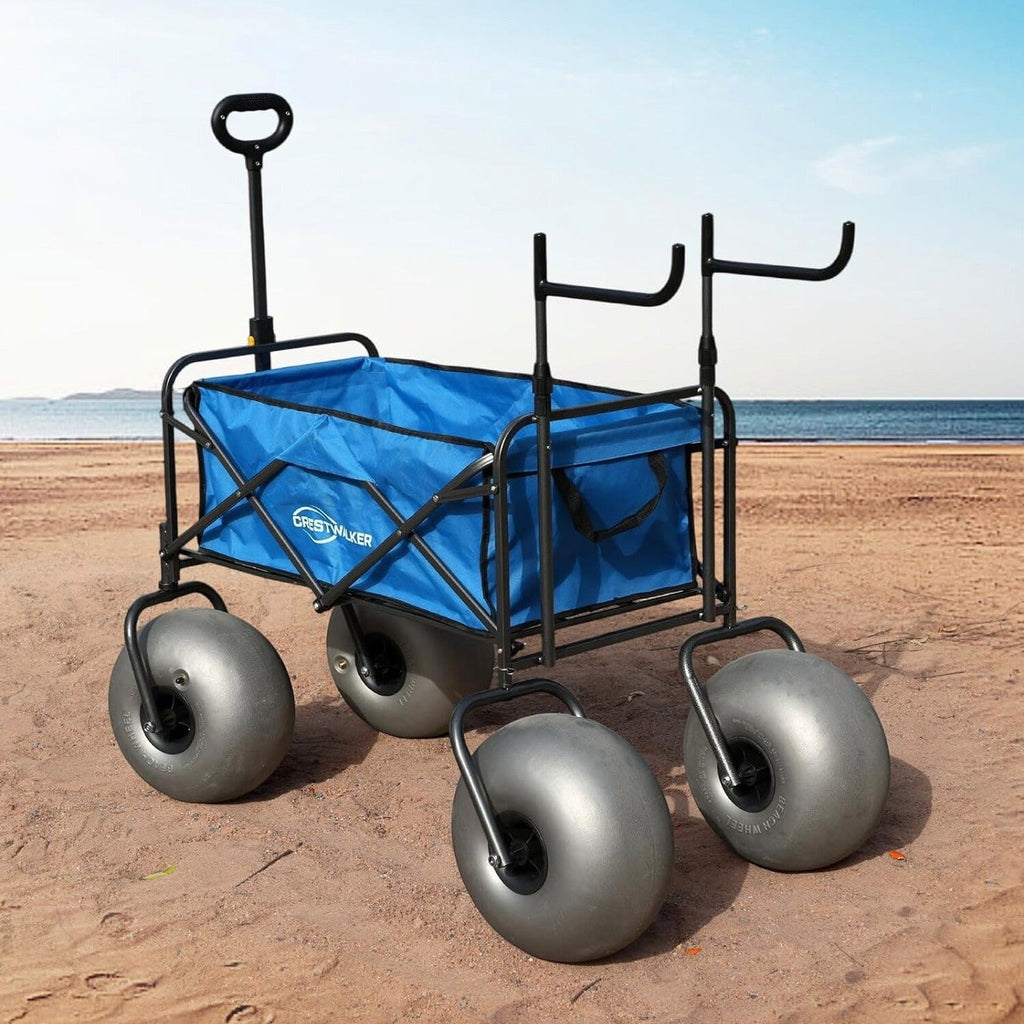 CRESTWALKER Beach Cart With 13in Balloon Wheels, Chair Racks And Pump - Beach Wagon