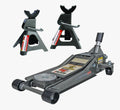 Pittsburg 3 Ton Low Profile Steel Floor Jack And Jack Stands Set Combo - Rapid Pump Quick Lift