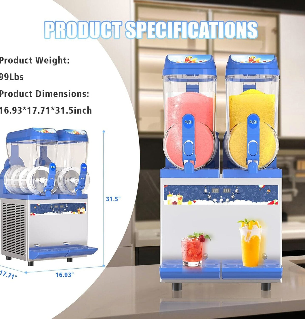 AnyDoor Commercial Slushy Machine 45l 1200w Blue - 300-X