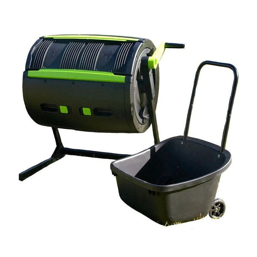 Maze 65-Gallon Compost Tumbler And 12-Gallon Cart Combo - Black