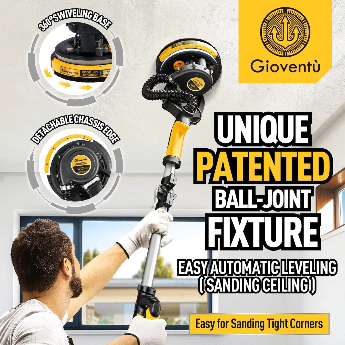 Giovent Electric Drywall Sander With Vacuum For Popcorn Ceiling