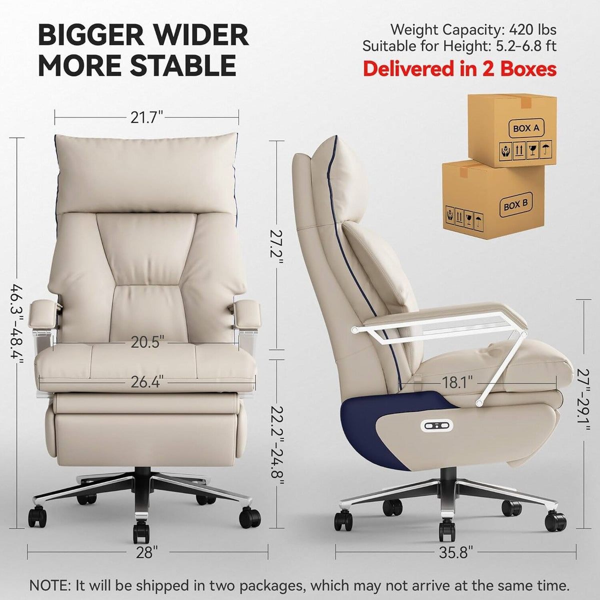 OKUP M80 Dual Motor Executive Office Chair With Footrest, 420lbs, Beige