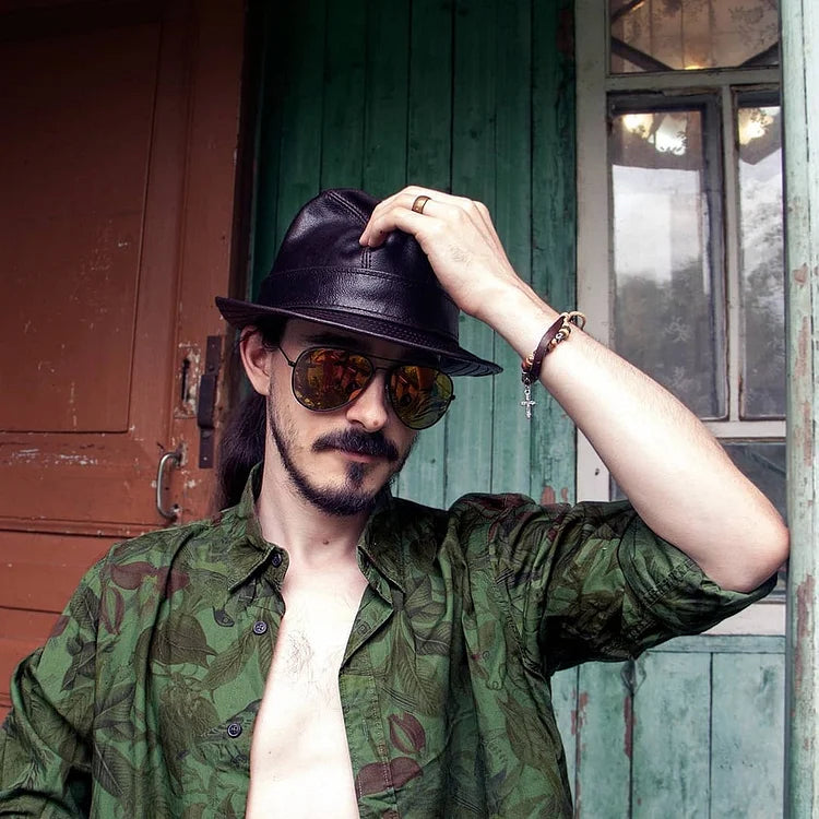 Mickey O'Neil hat / Fedora Leather Hat - Brad Pitt Same Style