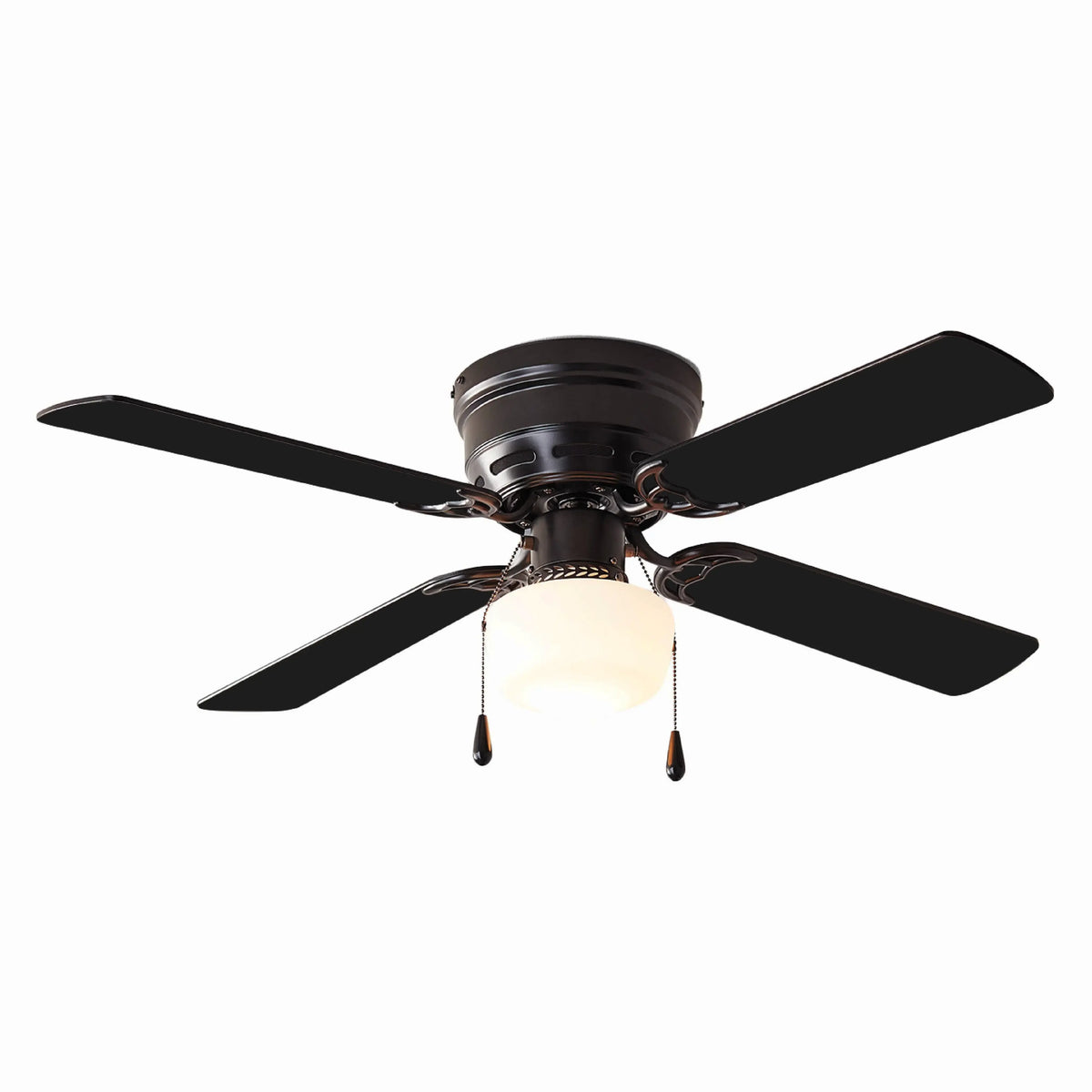 Mainstays 42 Inch Hugger Indoor Ceiling Fan With Light Kit, Black, 4 Blades, Reverse Airflow