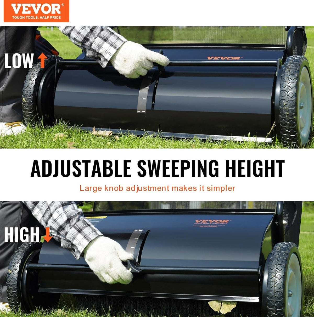 VEVOR Heavy Duty Steel 26 Inch Collector Push Lawn Sweeper