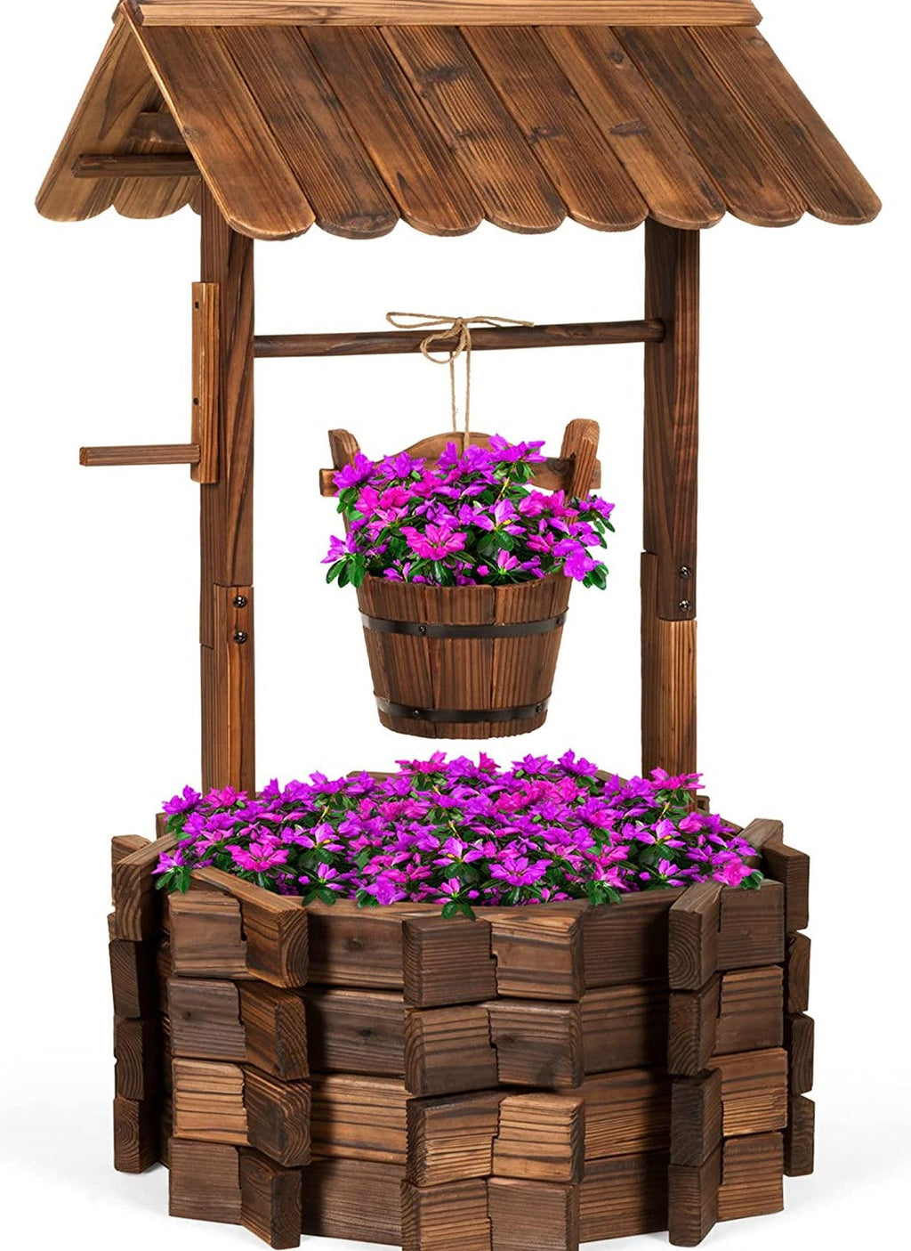 Best Choice Products Rustic Wooden Wishing Well Planter With Hanging Bucket - 16-Inch