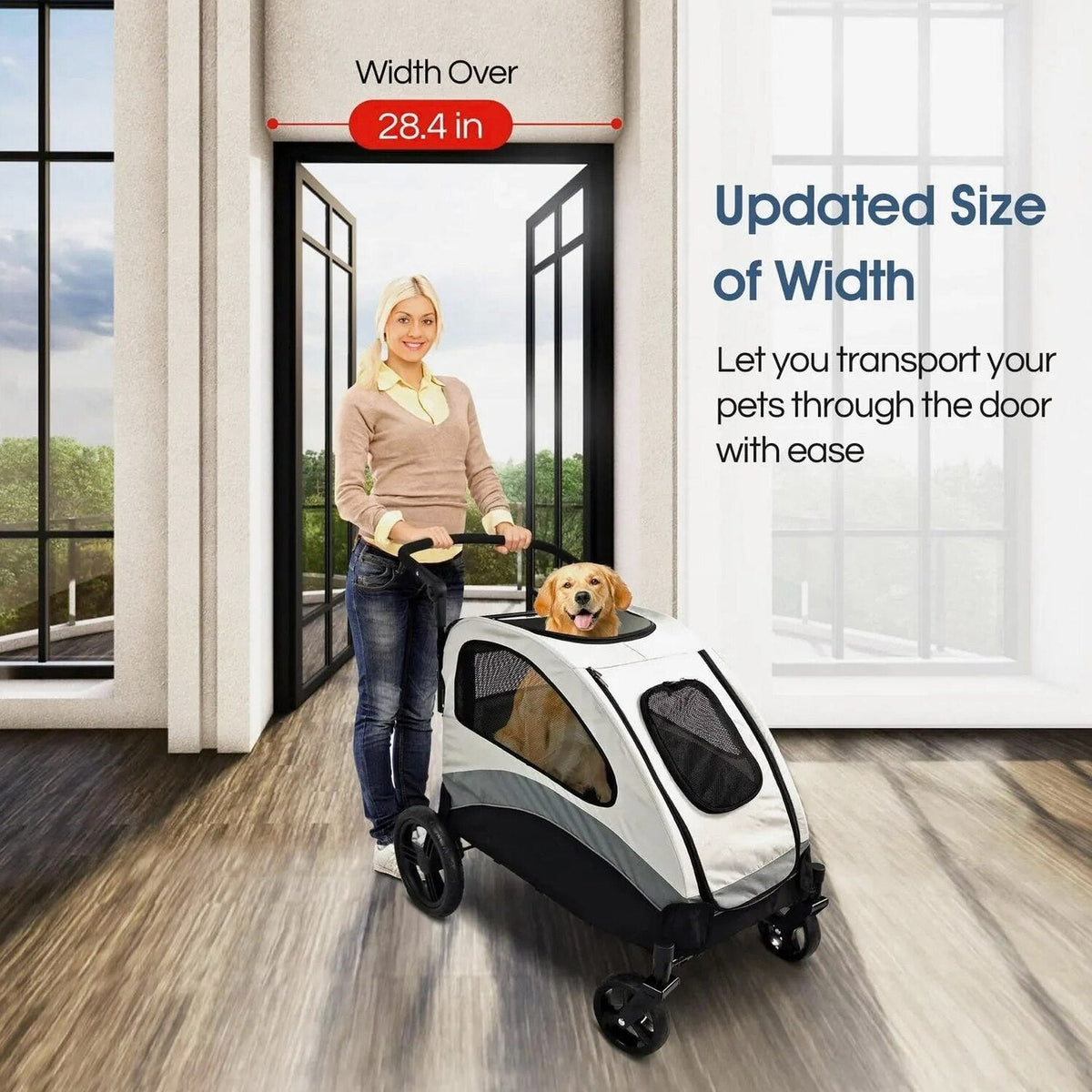 Poloma Foldable Pet Stroller for Large or 2 Dogs Cats, Gray - GS-307Z