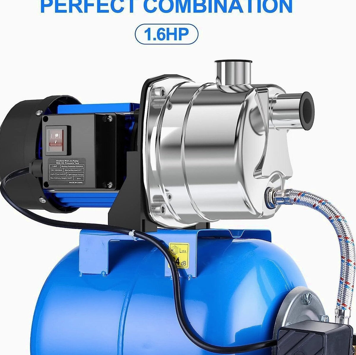 PANRANO 1.6 HP Shallow Well Jet Pump With Pressure Tank, 1268 GPH