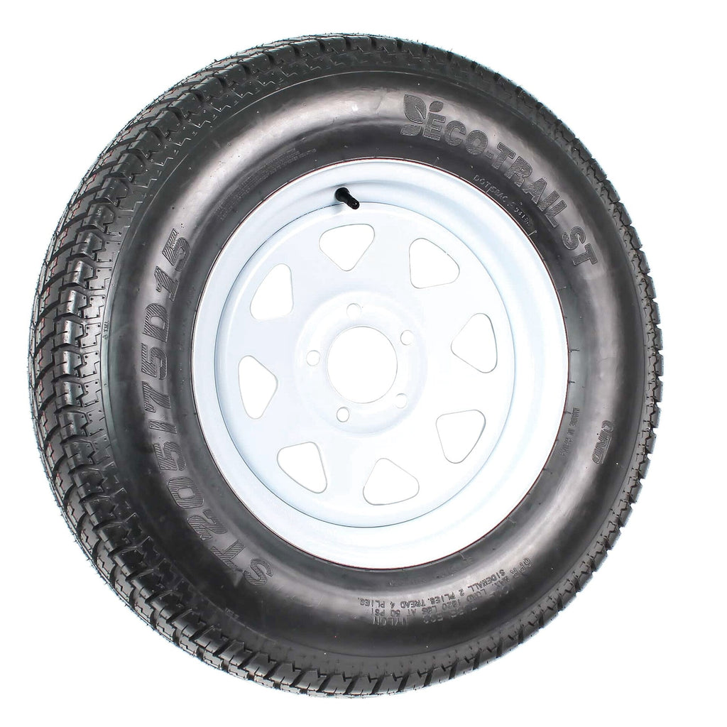 Trailer Tires On Rims ST205/75D15 Load Range C 5 Hole White Spoke - 2-Pack