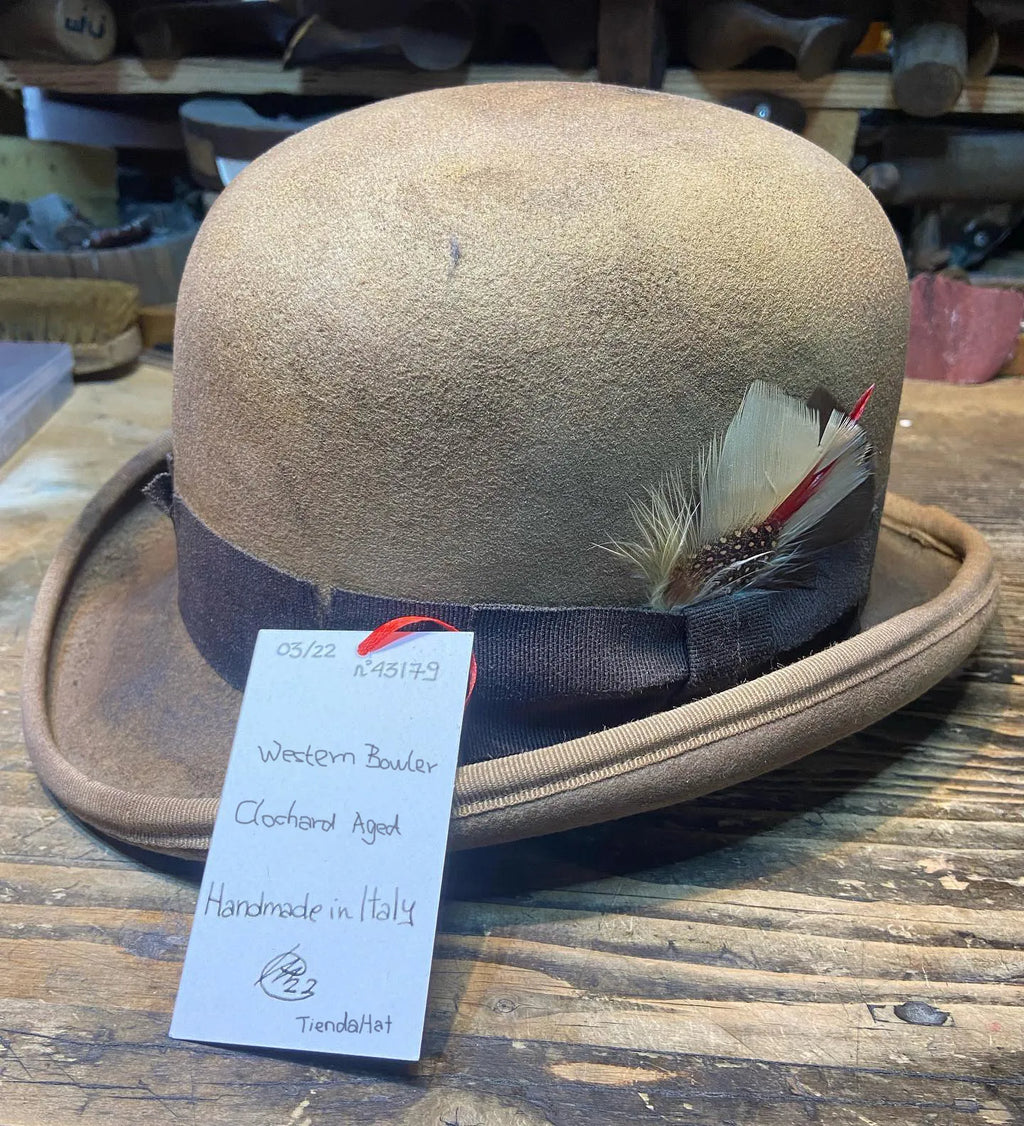 Clochard Aged Western Bowler Hat Handmade Sergio Anzani Hatmaker