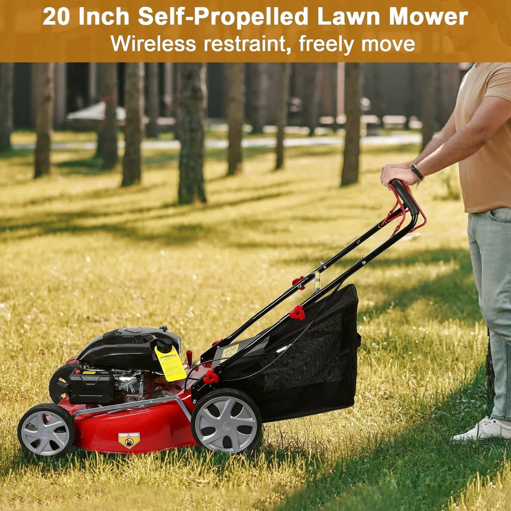Self-Propelled Gas Push Lawn Mower, 141cc 4-Stroke Engine, 20 Inch Blade, 50L Grass Tank