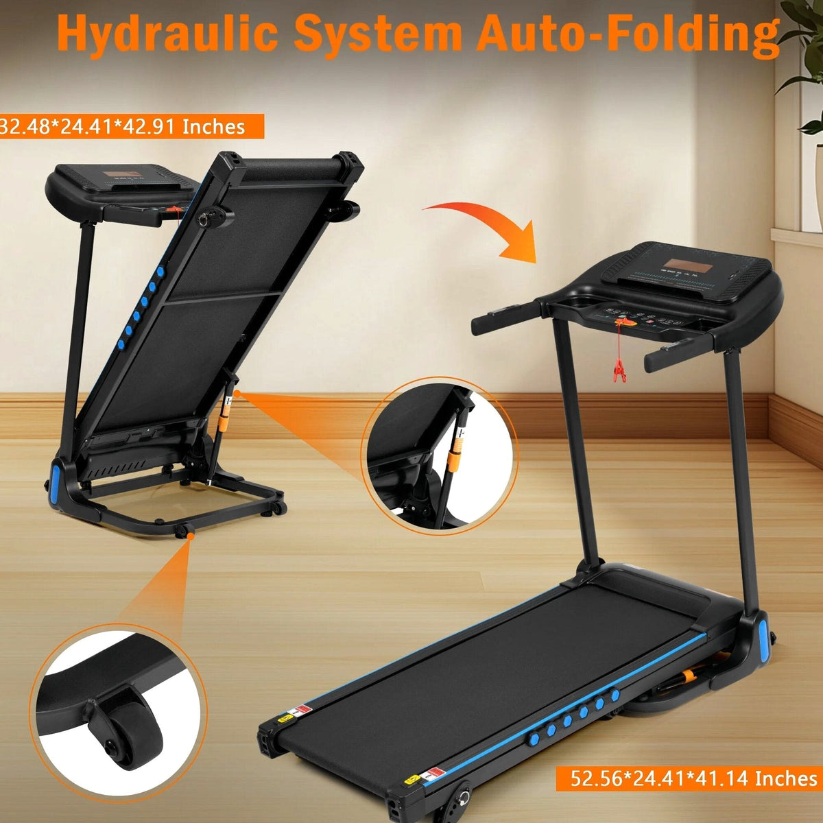VLDTDRDI Folding Treadmill 500 LBS 3.5 HP 10 MPH With Incline