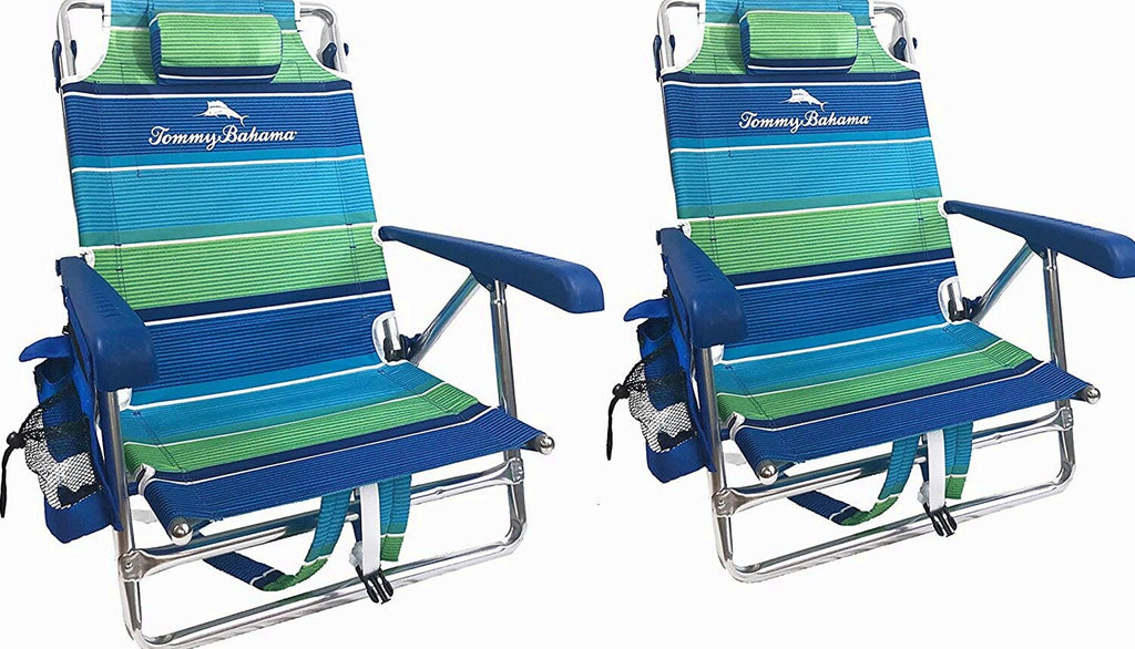 Tommy Bahama 2-Pack Backpack Beach Chairs With Storage Pouch And Towel Bar - 8 Positions, 250 Lbs