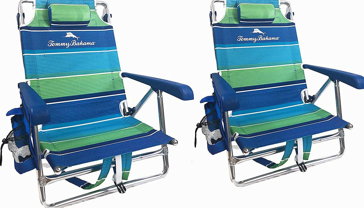 Tommy Bahama 2-Pack Backpack Beach Chairs With Storage Pouch And Towel Bar - 8 Positions, 250 Lbs