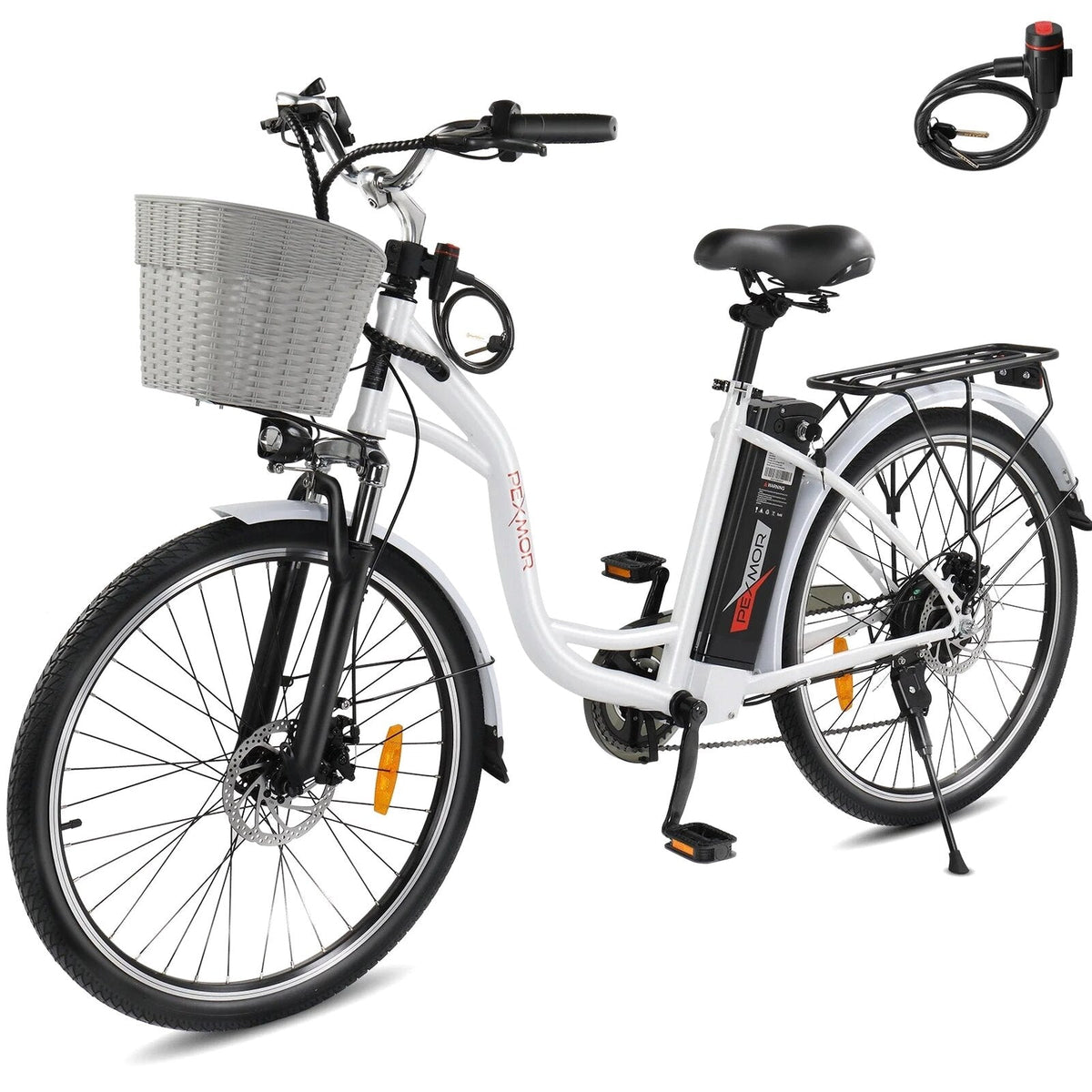 PEXMOR Adult City Commuter Electric Bike 350W Peak 500W 36V 12.5AH 26in Shimano 6-Speed
