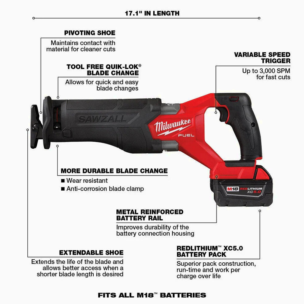 Milwaukee M18 FUEL Lithium-Ion Brushless Cordless 7 Tool Combo Kit 5.0 Ah 18V - 2998-27