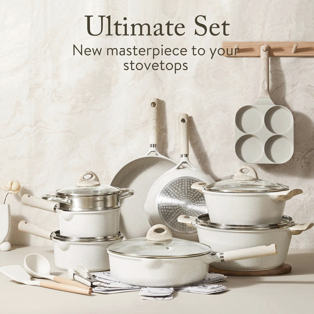 Carote 21-Piece Nonstick Granite Cookware Set, Induction Compatible, Beige