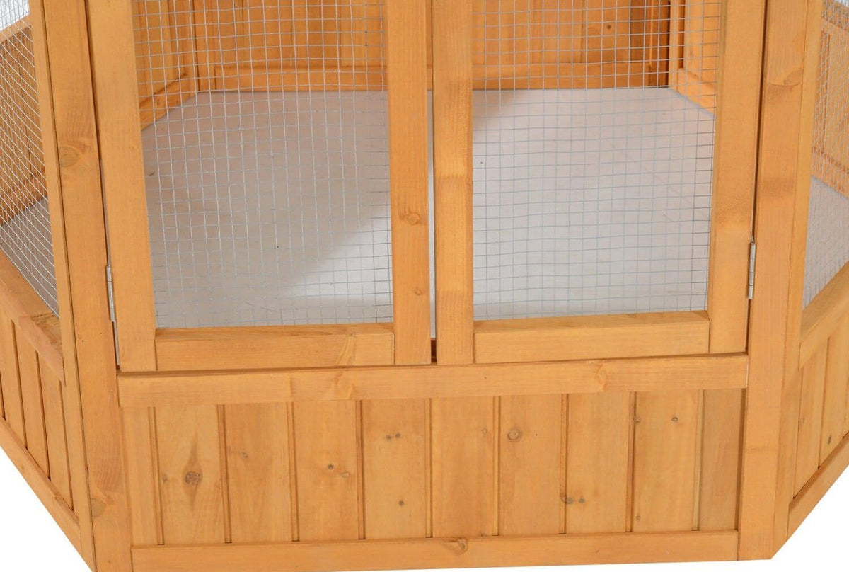 Large Wooden Hexagonal Outdoor Aviary Flight Bird Cage With Covered Roof