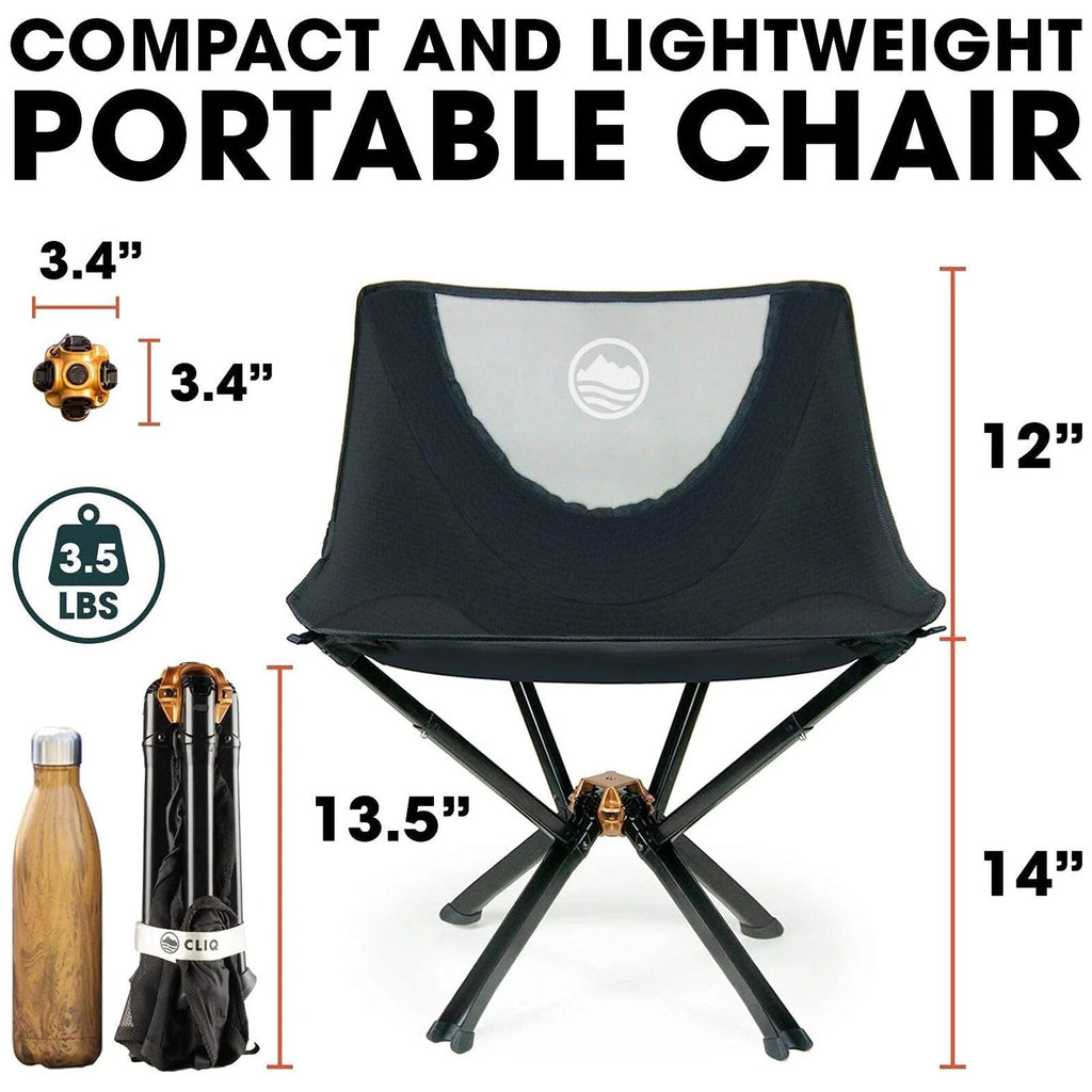 CLIQ Portable Folding Camping Chair, Black, 1 Pack, 300 Lbs - CC01